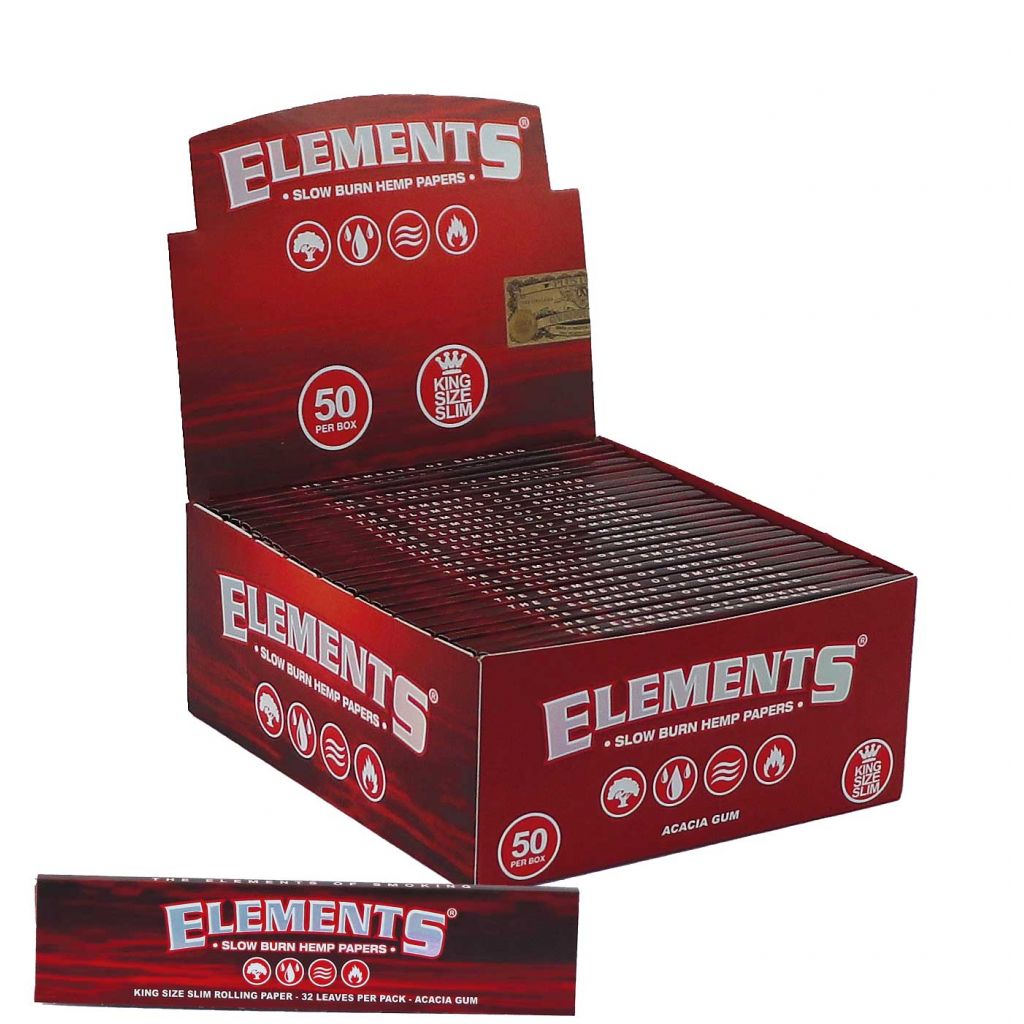 đ ELEMENTS RED KING SIZE SLIM FEUILLES CHANVRE